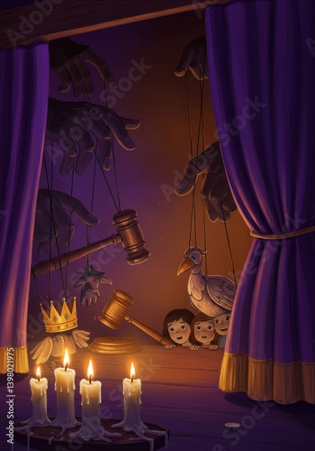 Theater Stage with Hidden Puppeteer Hands