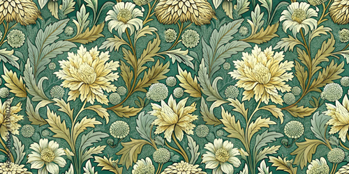 Elegant floral pattern design featuring green and yellow hues.