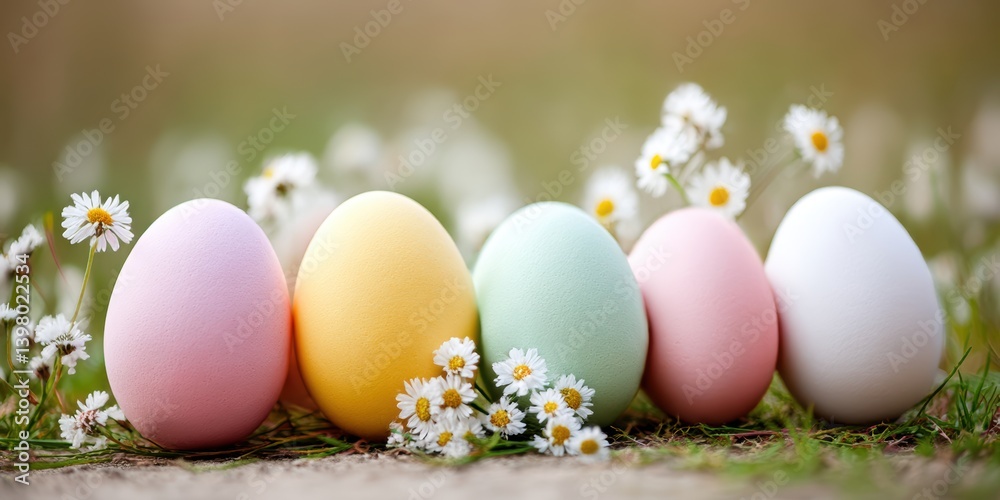 Colorful eggs arranged neatly in a row on the ground, celebrating Easter festivities.