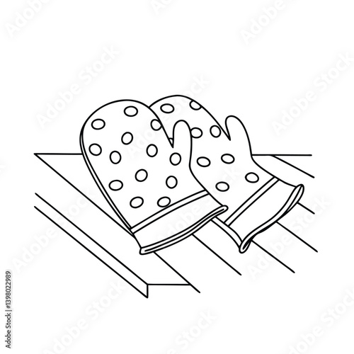 Oven Mittens On Rack Line Art Baking Kitchen Tools Illustration
