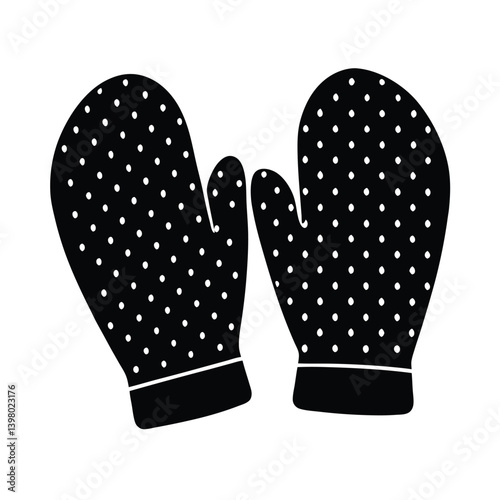 Black Winter Mittens With White Polka Dots Isolated On White Background