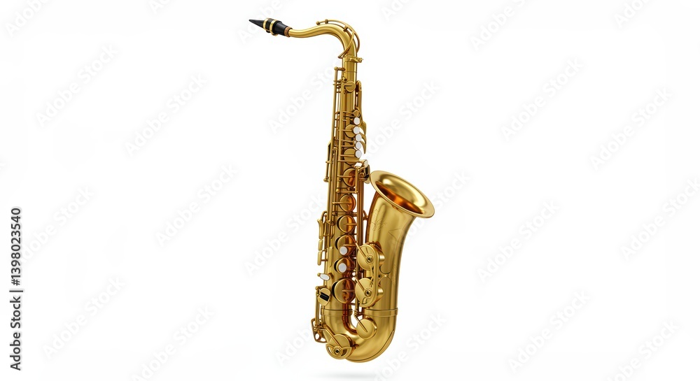 Naklejka premium Isolated Golden Saxophone on White Background for Music Instrument Concepts