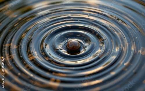 A close-up view capturing ripples in a liquid surface, centered around a smooth, spherical object