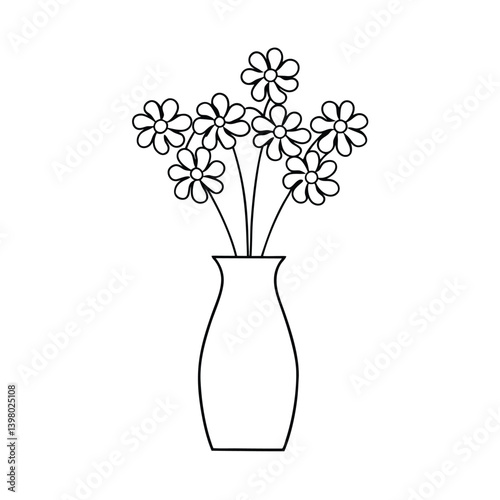 Outlined Flowers In Vase Vector Illustration Simple Black And White Design