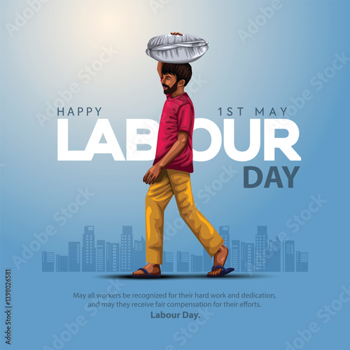 happy Labour day. man carrying load on his head. abstract vector illustration design
