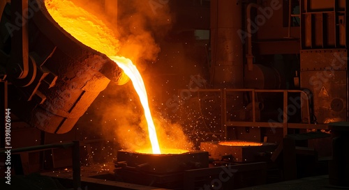Pouring Molten Metal at Foundry Casting Process
