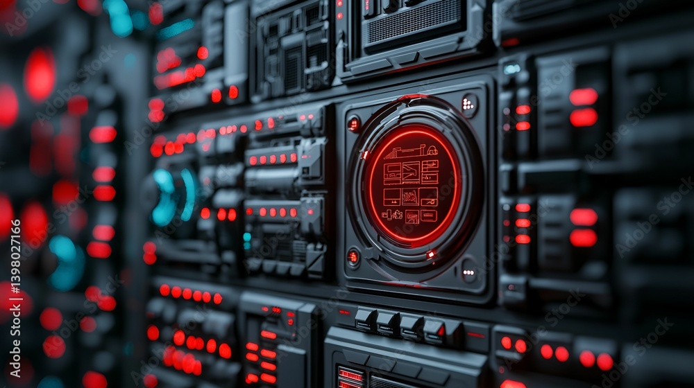 A futuristic, high-tech interface featuring glowing red and blue elements set against a dark background, showcasing intricate circuitry and control panels. A futuristic, high-tech interface featuring glowing red and blue elements set against a dark background, showcasing intricate circuitry and control panels.