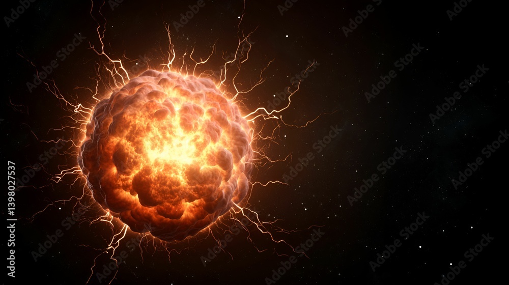 A vibrant explosion of light and energy in space, depicting a cosmic phenomenon with fiery tendrils radiating outward against a dark backdrop. A vibrant explosion of light and energy in space, depicting a cosmic phenomenon with fiery tendrils radiating outward against a dark backdrop.