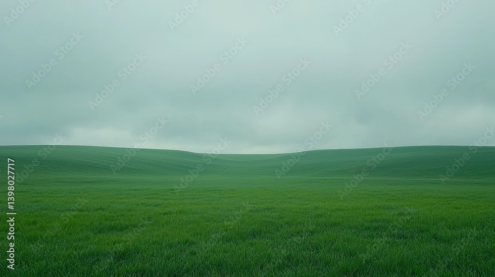 Obraz premium Vast green field under overcast sky, tranquil landscape