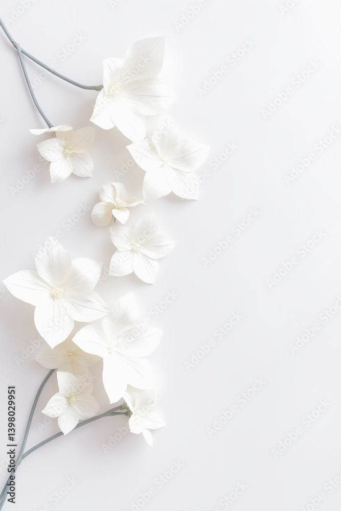 white flowers. beautiful flowers on paper card