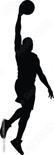 Basketball Player Slam Dunk Silhouette Vector Illustration