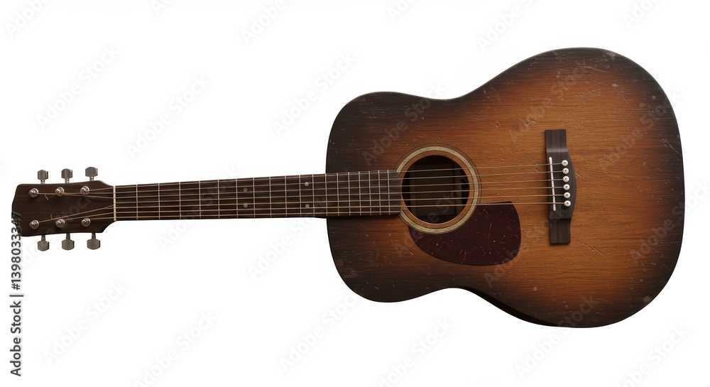 Obraz premium Vintage Acoustic Guitar Close-up Shows Timeless Design and Musical Instrument