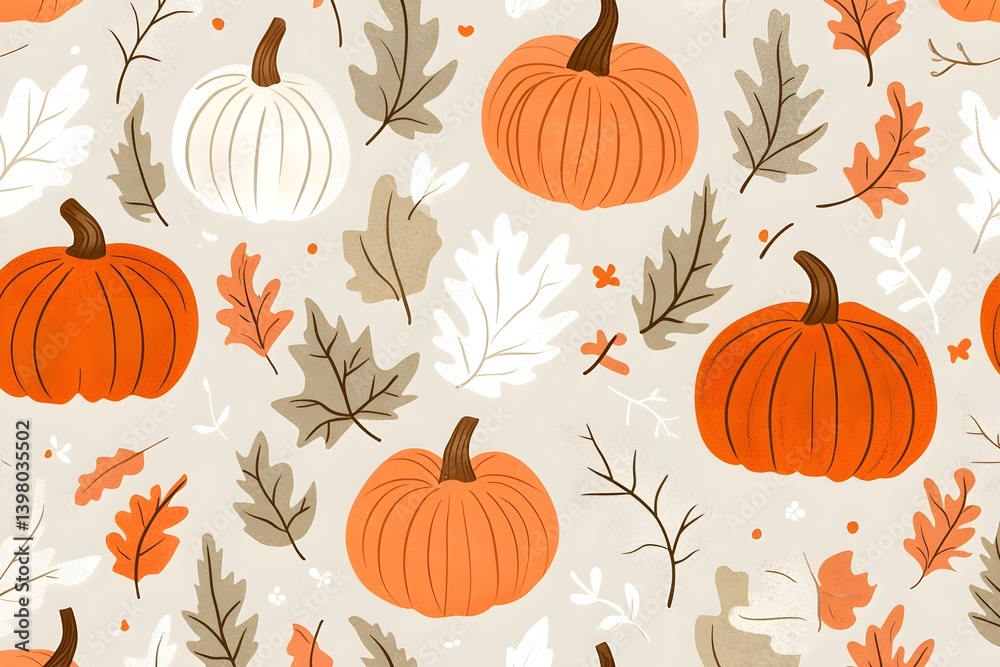 Pumpkin and leaf patterns in orange, white and beige tones Pumpkin and leaf patterns in orange, white and beige tones