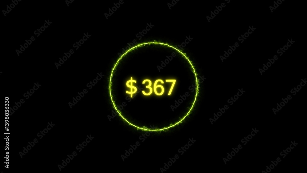 Dollar icon neon bright from $367 lime green color illustration. Black background circle lime green color frem 4k illustration. Dollar icon neon bright from $367 lime green color illustration. Black background circle lime green color frem 4k illustration.