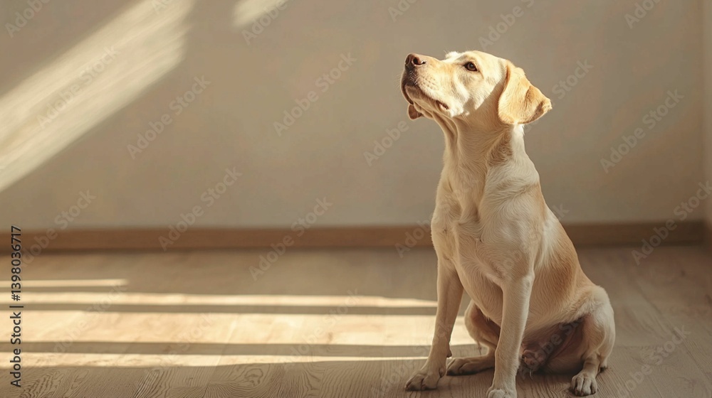 Blissful Labrador Sitting in Sunbeam at Home