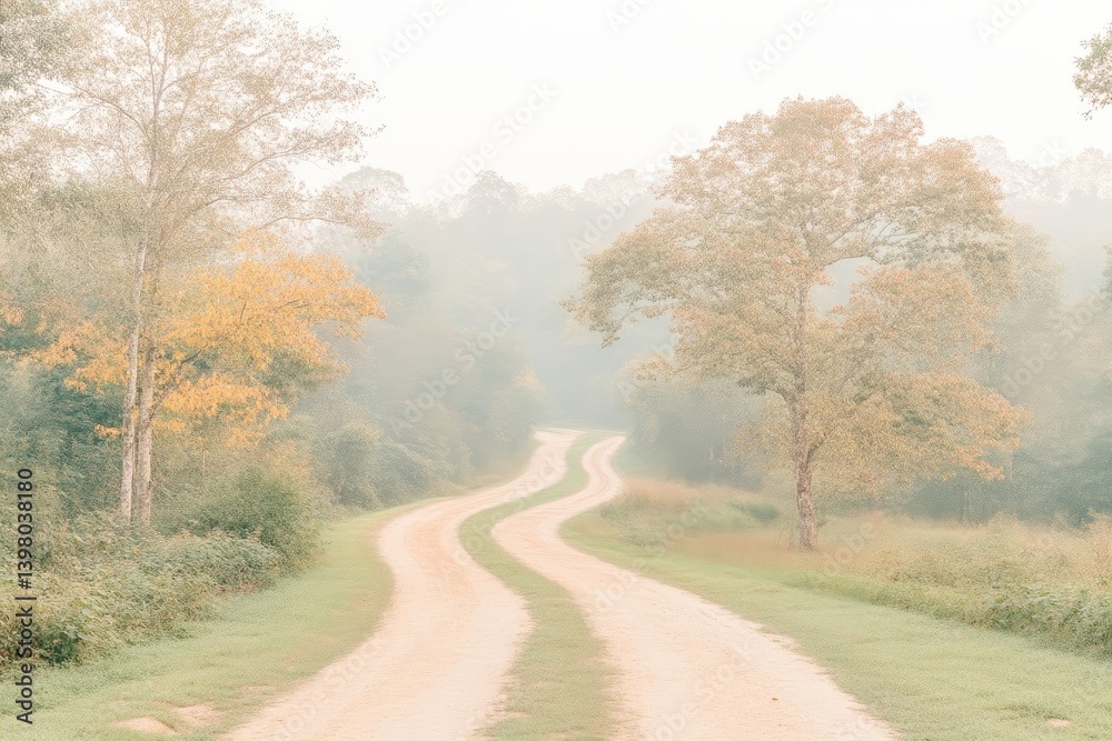 Fototapeta premium Misty forest road winding through trees