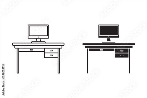 desk icon flat filled vector symbol on white background