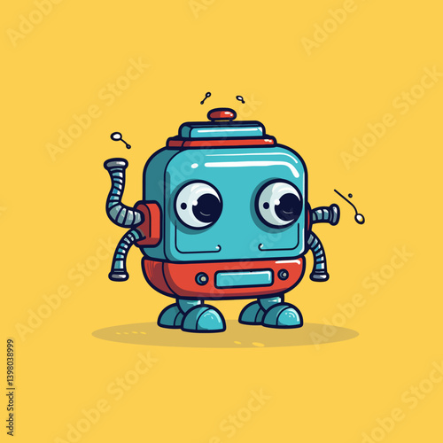 funny cartoon robotic gas isolated yellow background 