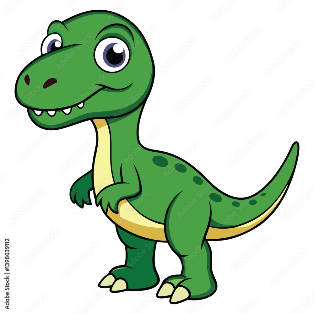 Cute cartoon green dinosaur flat design isolated on white background Cute cartoon green dinosaur flat design isolated on white background