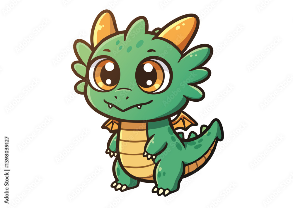 Cute cartoon green baby dragon on white background Cute cartoon green baby dragon on white background