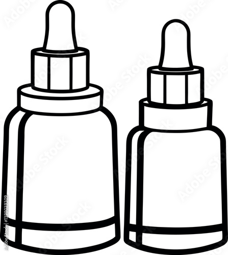 Outline Style Two Dropper Bottles With Pipettes, Black Lines, No Fill, Simple Clean