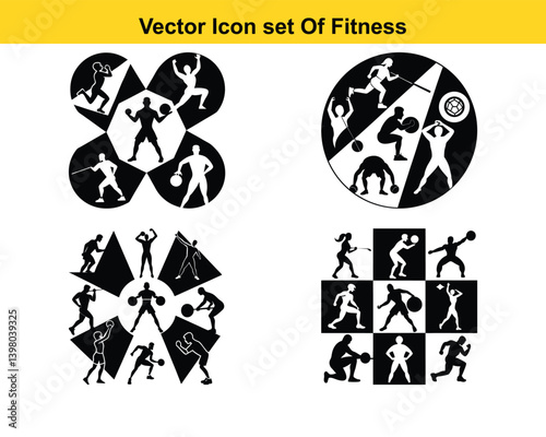 Gym and fitness collection for Wellness. Group of active people doing fitness and gym activities isolated on white background