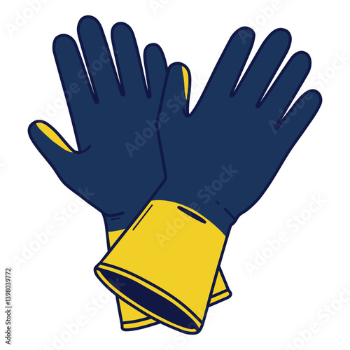 Vector illustration of blue and yellow rubber gloves on a transparent background