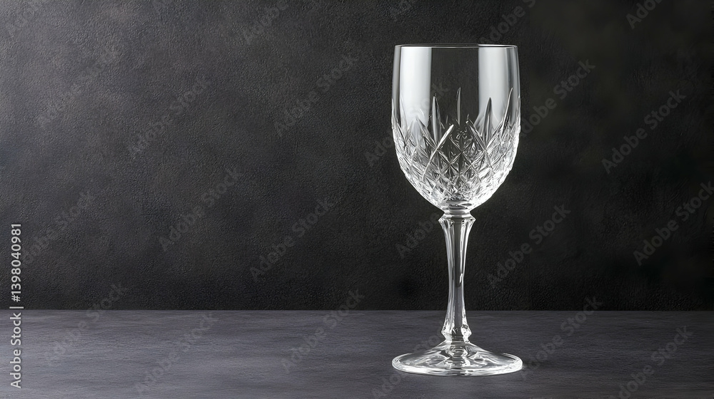 Elegant Crystal Wine Glass On Dark Stone Background
