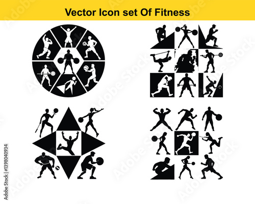 Gym and fitness collection for Wellness. Group of active people doing fitness and gym activities isolated on white background
