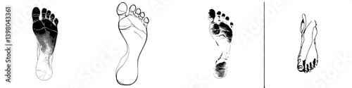 Obraz na płótnie Unique vector hand-drawn representation of human footprints in various styles, showcasing the diversity in foot shapes and textures w salonie