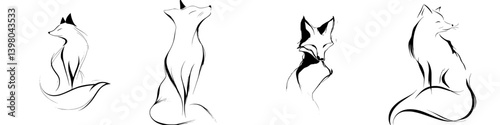 Elegant vector hand-drawn fox illustrations showcasing various poses and expressions in a minimalist style