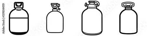 Variety of gas cylinder designs illustrated in vector hand-drawn style showcasing unique features and shapes