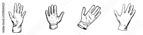 Vector hand draw of various glove styles showcasing design and texture in a minimalist format