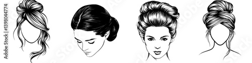 Elegant hairstyles in vector hand draw style showcasing diverse updo techniques for special occasions