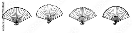 Elegant vector hand draw of decorative fans showcasing intricate craftsmanship and unique designs in a minimalist style