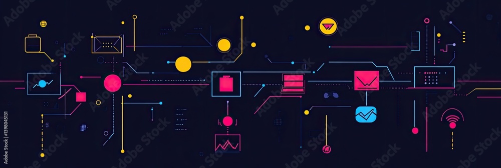 Fototapeta premium An algorithm flowchart with digital icons and analytics graphics
