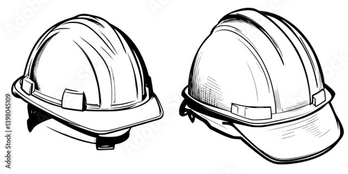Obraz na płótnie Detailed vector hand drawing of construction helmets showcasing different angles and design features in a minimalist style w salonie