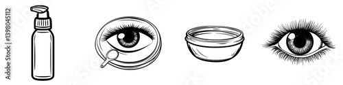 Vector hand-drawn beauty illustrations featuring eye care products and an eye