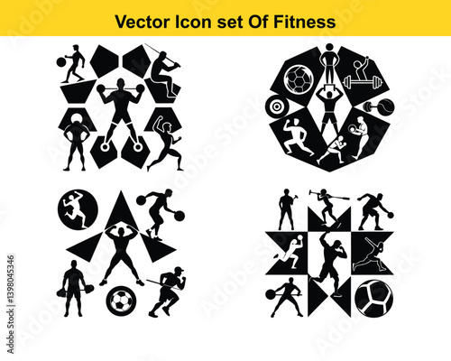 Gym and fitness collection for Wellness. Group of active people doing fitness and gym activities isolated on white background