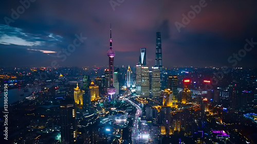 Wallpaper Mural Illuminated Shanghai Cityscape At Night Torontodigital.ca