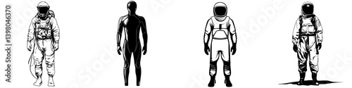 Exploration of human figures in astronaut suits showcasing diverse designs and styles for space adventure illustration