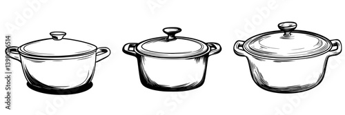 Obraz na płótnie Hand-drawn vector illustration of various cooking pots in different styles and shapes w salonie