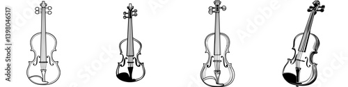Various styles of hand-drawn vector violins illustrating the beauty and intricacy of string instruments in a simple design
