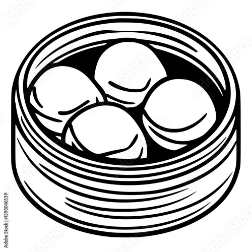 Vector hand draw of dumplings in a bamboo steamer showcasing traditional Asian cuisine
