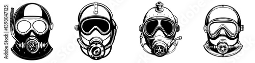 Unique vector hand-drawn illustrations of diverse gas masks showcasing different styles and designs