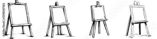 Vector hand-drawn easels in various positions showcasing creative potential for artists and designers