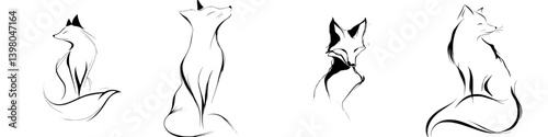 Elegant vector hand-drawn fox illustrations showcasing various poses and expressions in a minimalist style