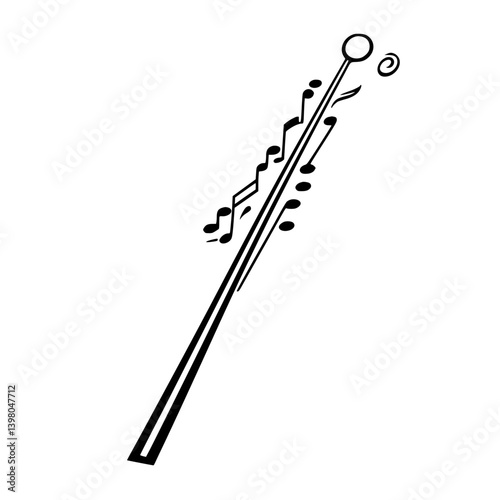 Vector hand draw of a musical conductor's baton with notes flowing alongside