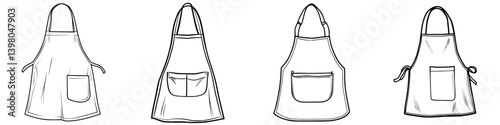 Vector hand drawn aprons showcasing various styles and designs for culinary enthusiasts and creative kitchens
