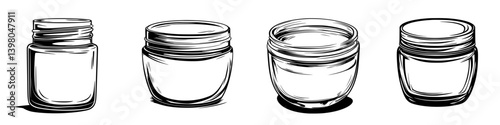 Vector hand-drawn jars in different shapes and designs for creative projects and designs
